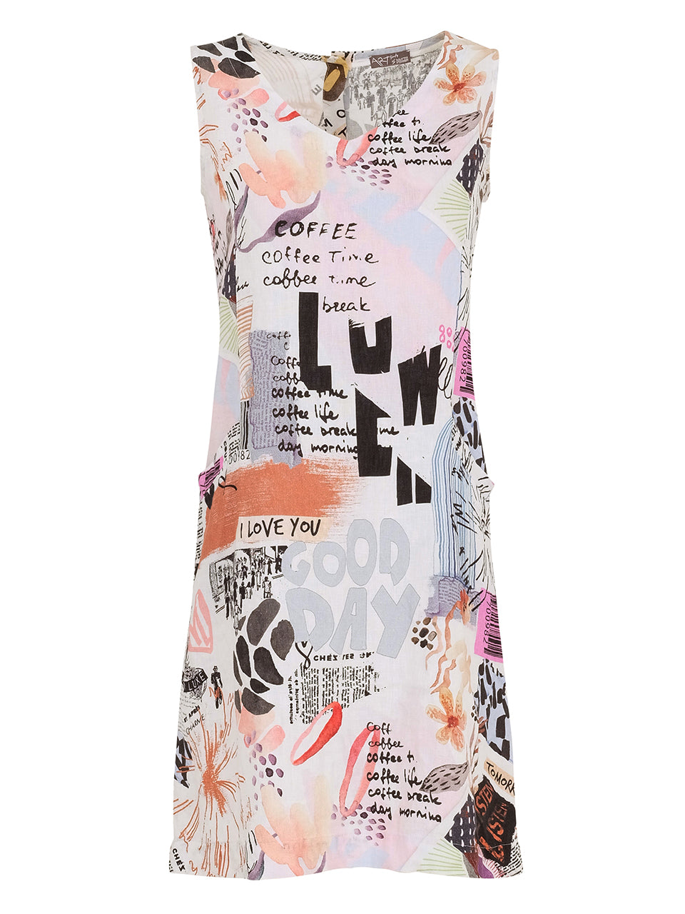 Artistic Collage Print Sleeveless Dress Dolcezza