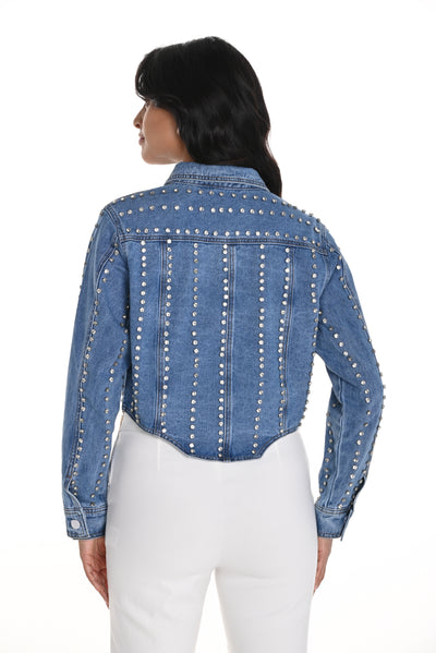 Studded Denim Jacket with Asymmetrical Hem Frank Lyman