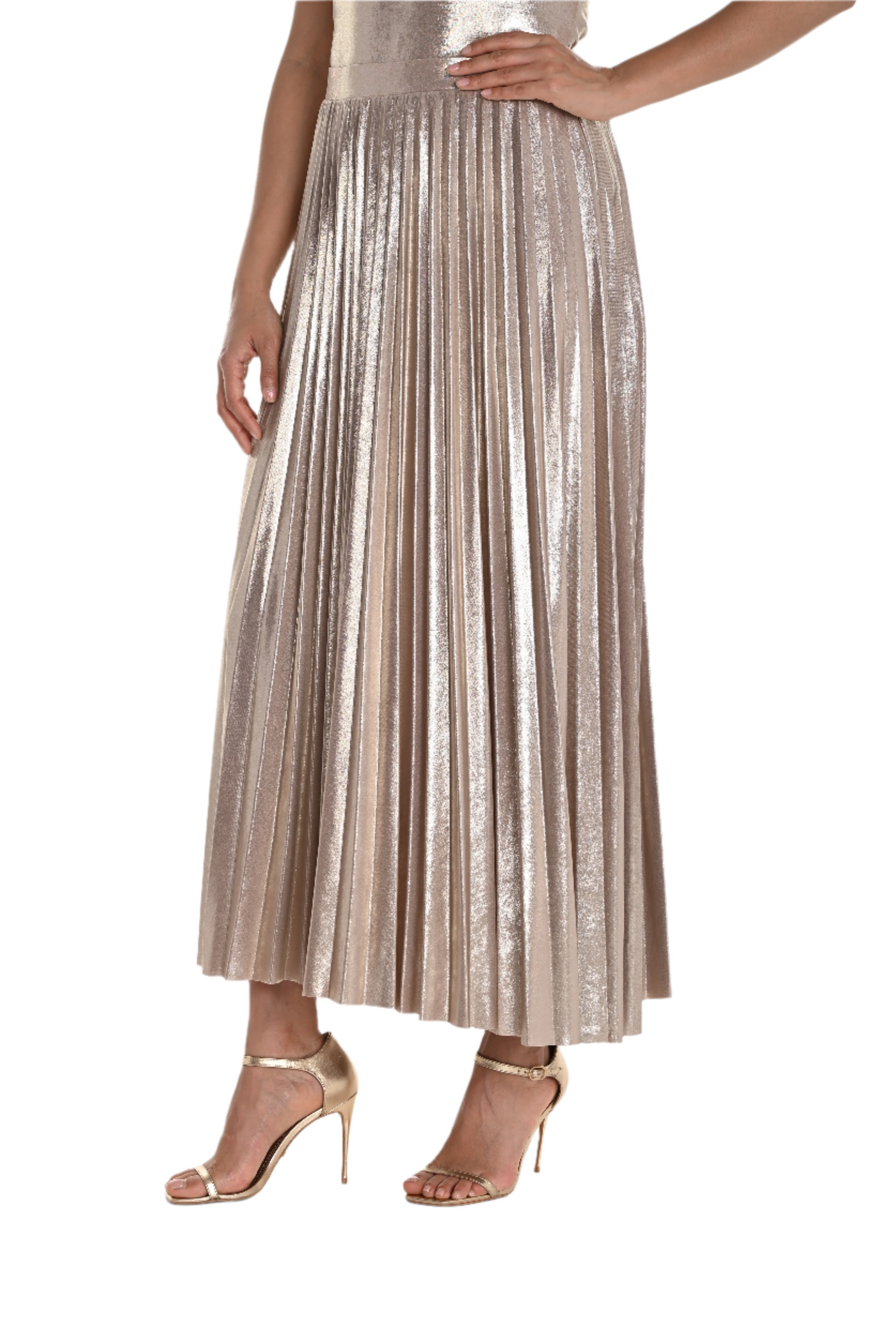 Pleated Metallic Midi Skirt Frank Lyman