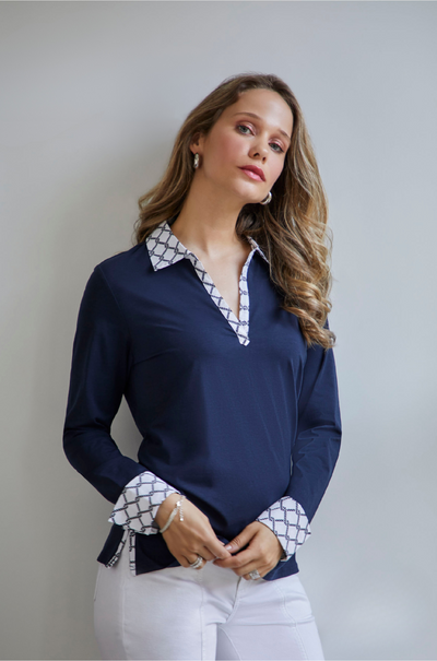 Collared V-Neck Top Orly Apparel