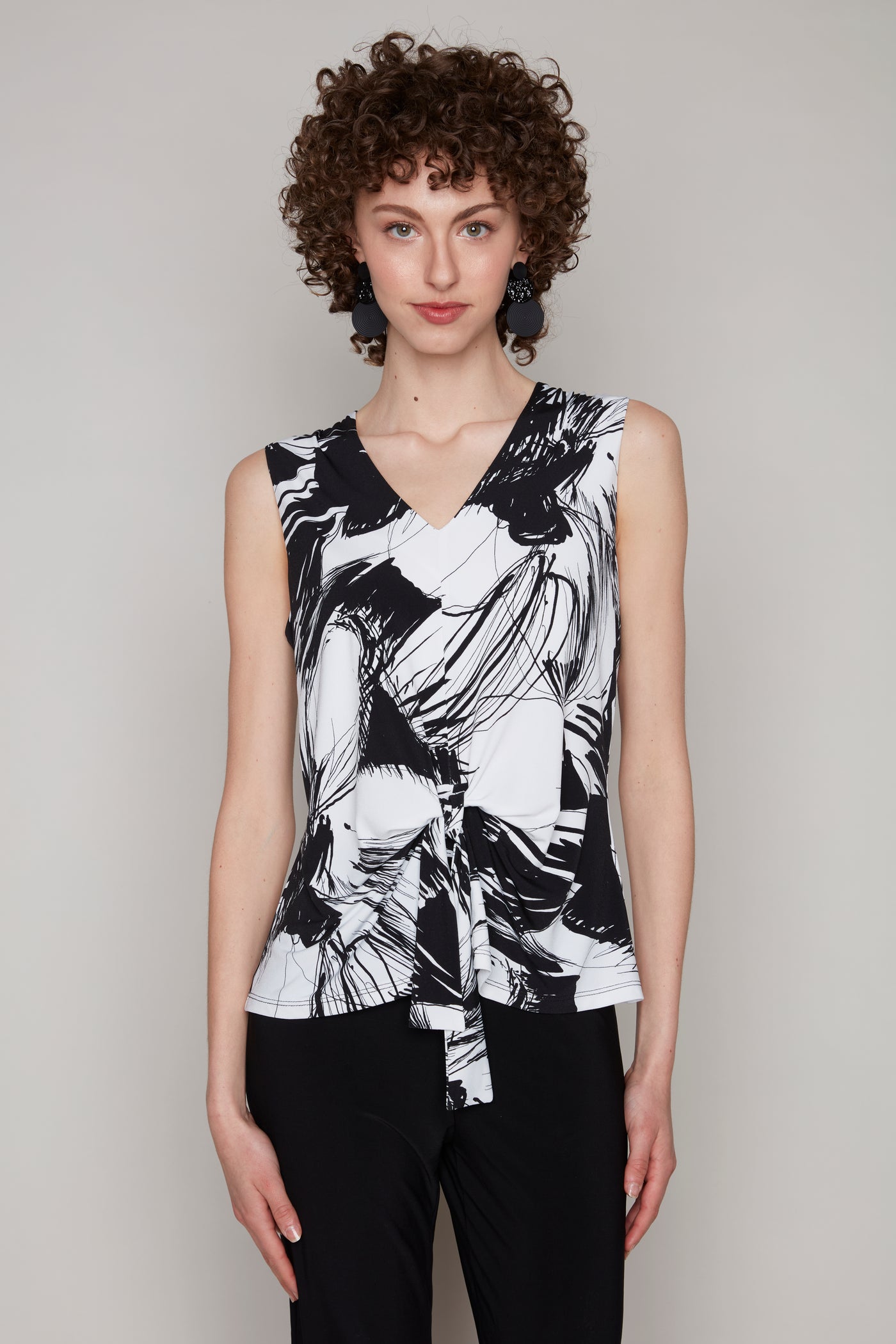 V-Neck Sleeveless Top with Front Tie Detail Compli K