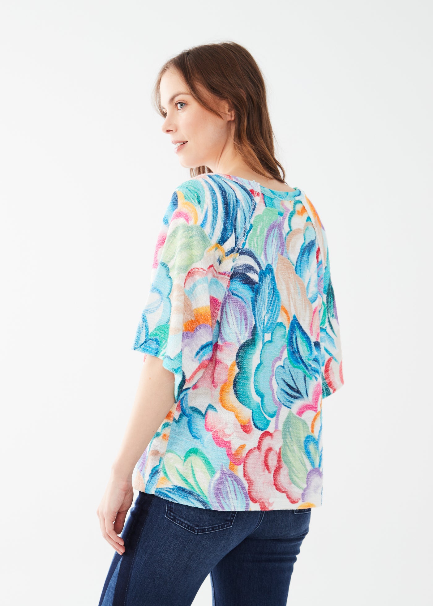 French Dressing Jeans Printed 3/4 Sleeve Raglan Top 