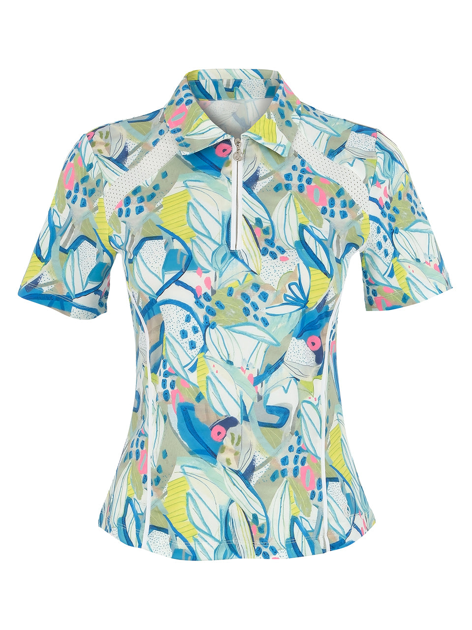 Floral Zip-Up Polo Golf Top Dolcezza