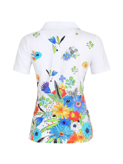 Vibrant Floral Print Polo Golf Top Dolcezza