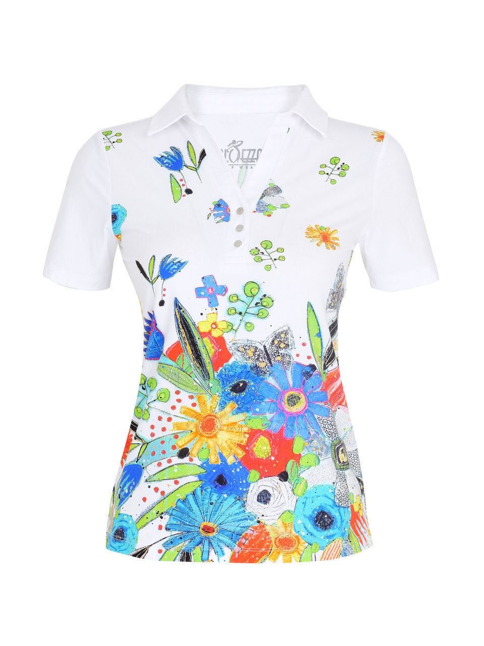 Vibrant Floral Print Polo Golf Top Dolcezza