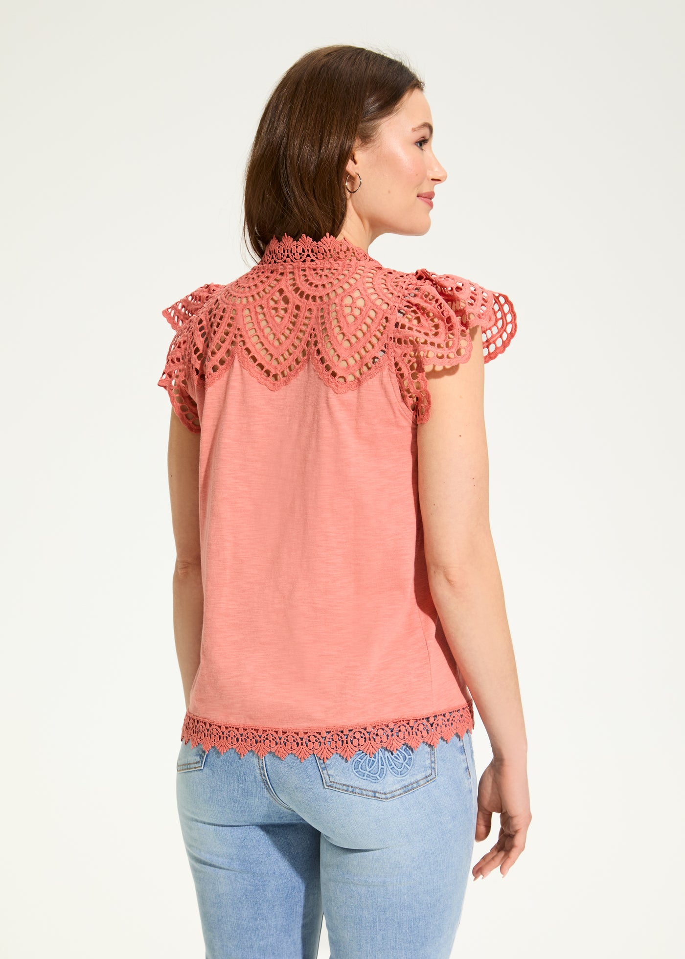 Flutter Sleeve Placed Eyelet Top French Dressing Jeans