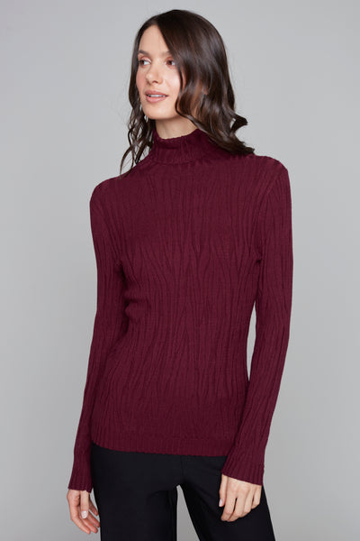 Textured Fitted Mock Neck Sweater Carre Noir