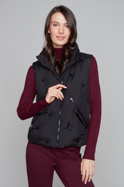 Zip Front Puffer Vest Carre Noir