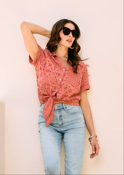 Short Sleeve Eyelet Shirt French Dressing Jeans