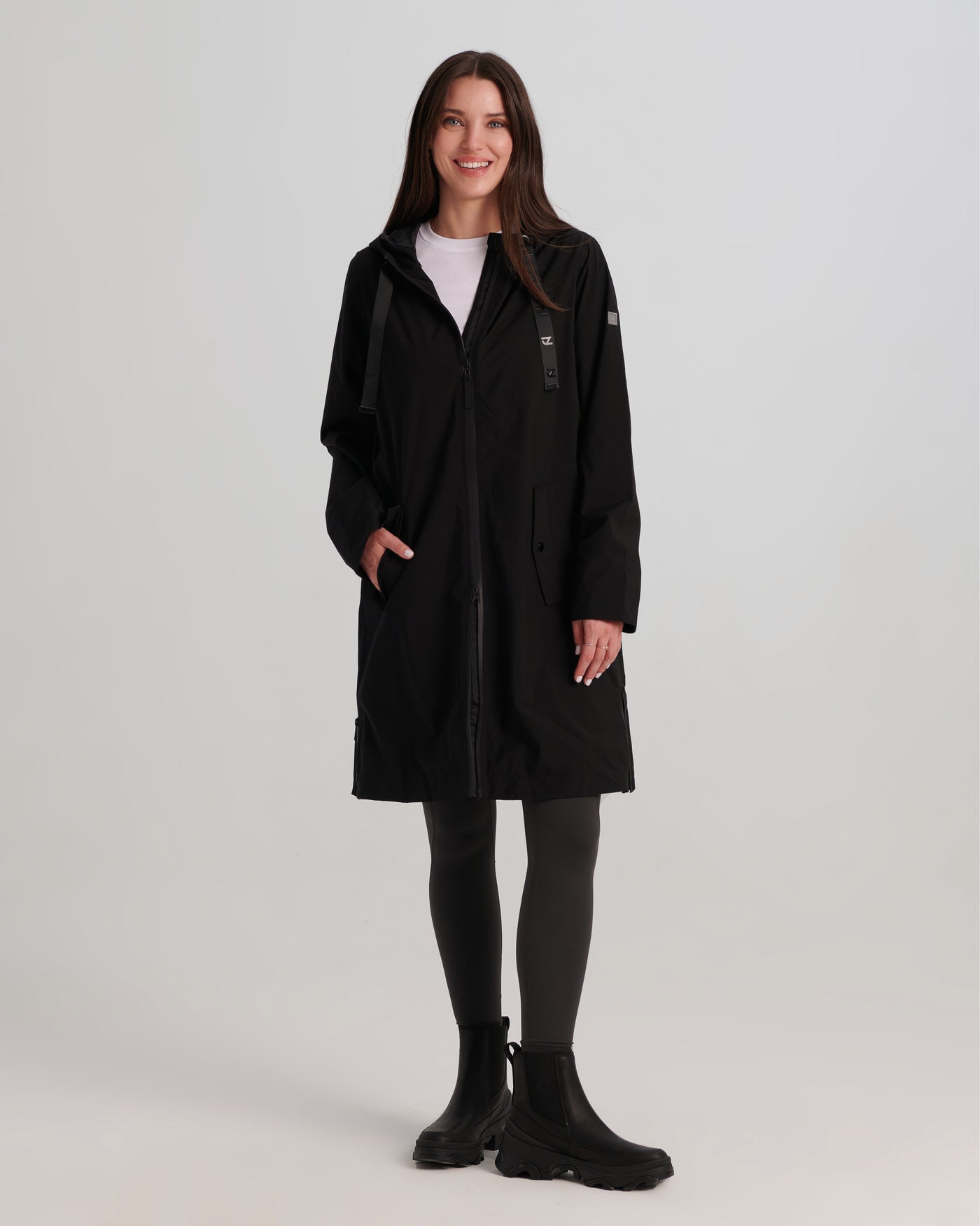 Long Hooded Jacket with Zip Details Nikki Jones