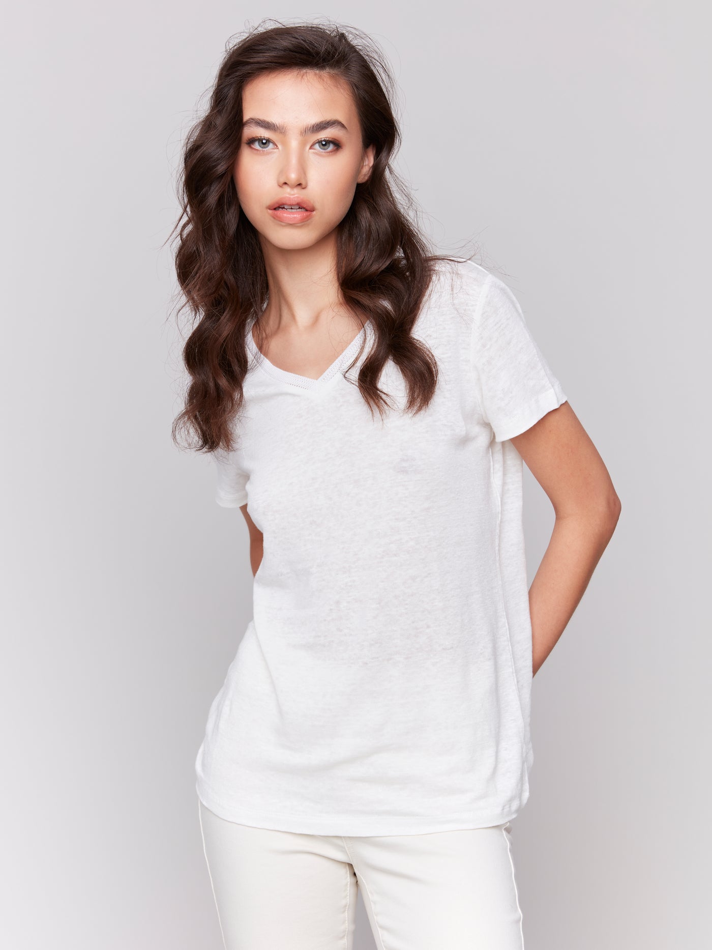 Linen Jersey Knit V-Neck T-Shirt Charlie B