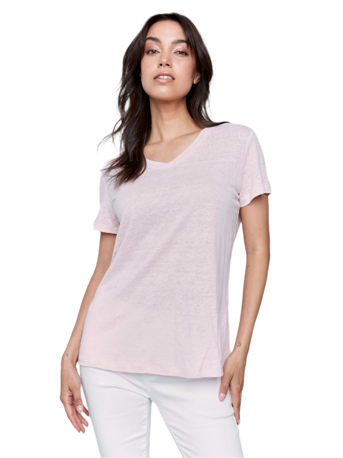 Linen Jersey Knit V-Neck T-Shirt Charlie B