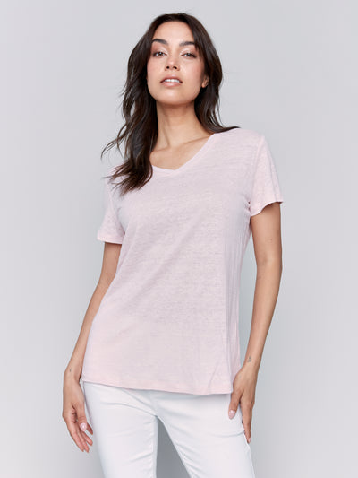 Linen Jersey Knit V-Neck T-Shirt Charlie B