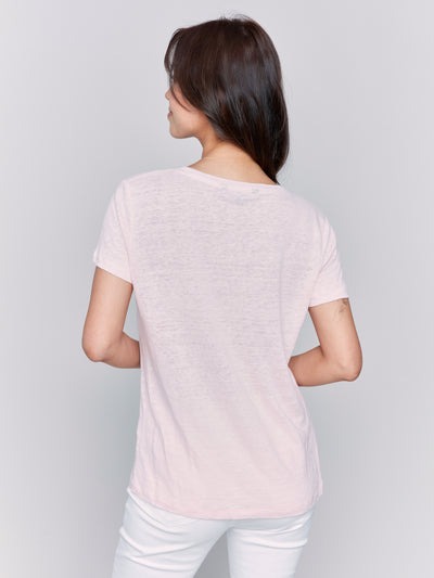 Linen Jersey Knit V-Neck T-Shirt Charlie B