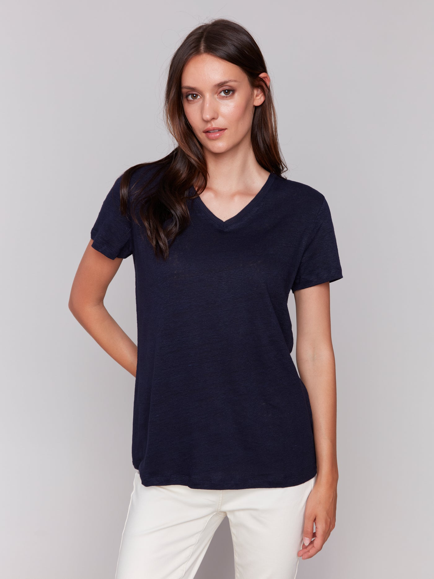 Linen Jersey Knit V-Neck T-Shirt Charlie B