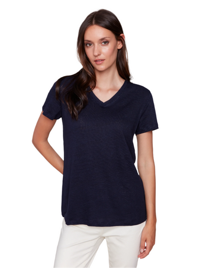 Linen Jersey Knit V-Neck T-Shirt Charlie B