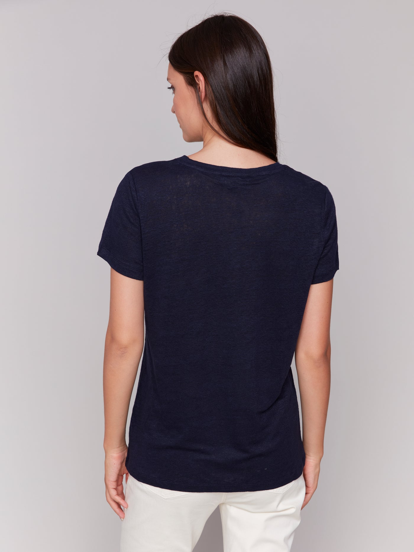 Linen Jersey Knit V-Neck T-Shirt Charlie B