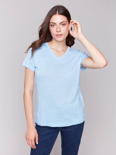 Linen Jersey Knit V-Neck T-Shirt Charlie B