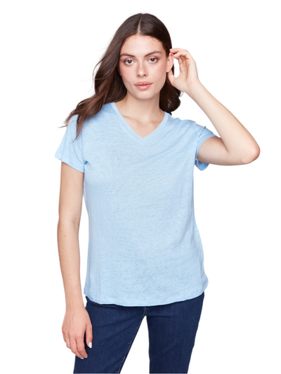 Linen Jersey Knit V-Neck T-Shirt Charlie B