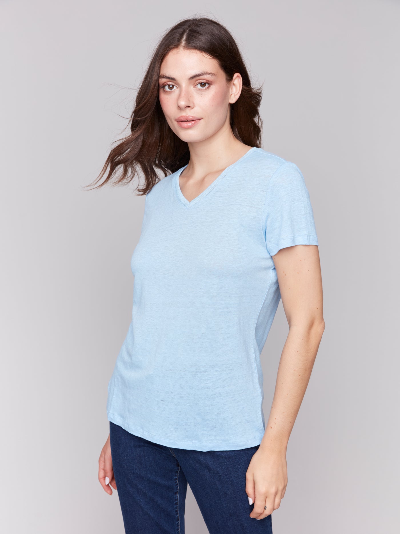 Linen Jersey Knit V-Neck T-Shirt Charlie B