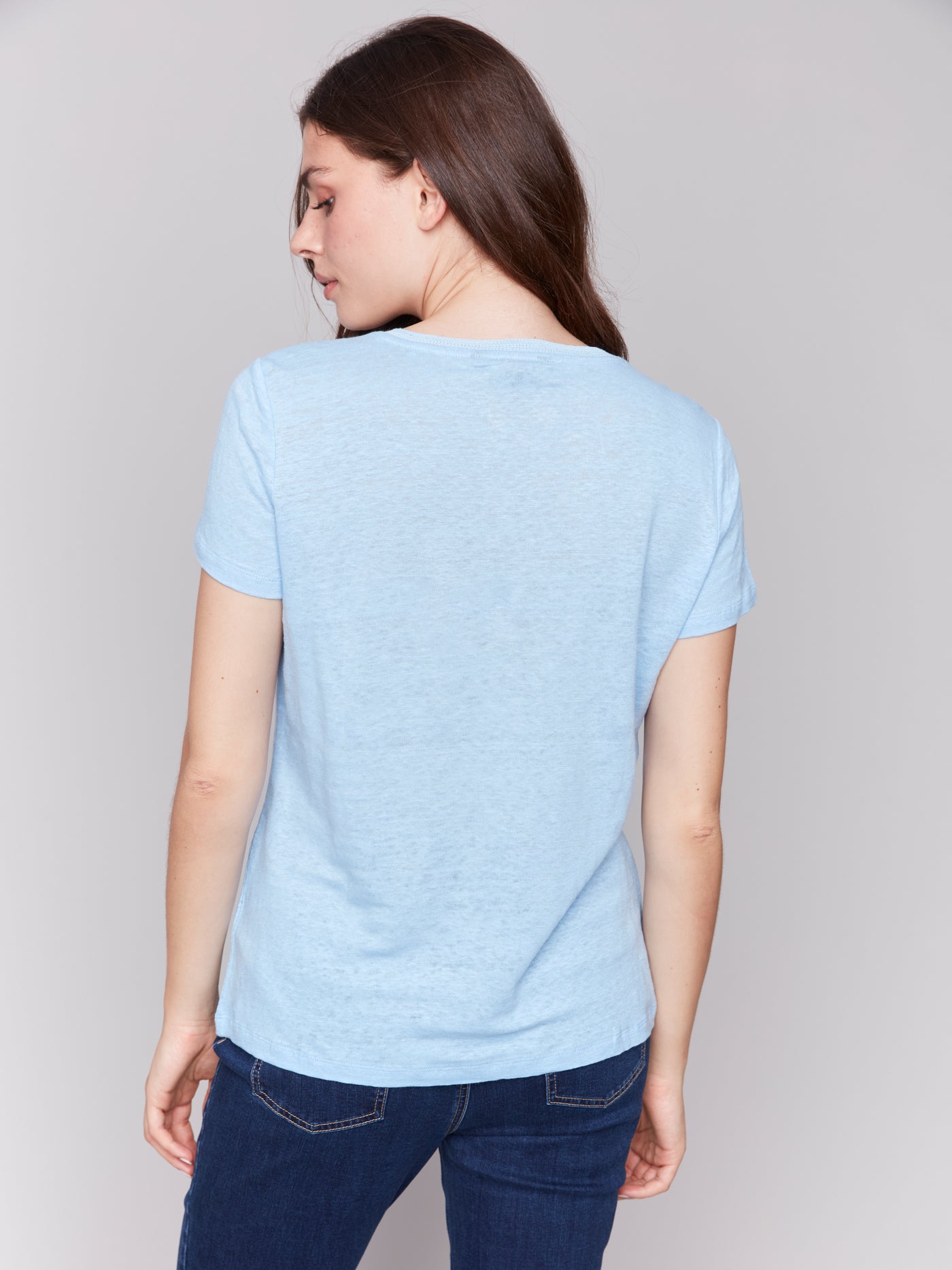 Linen Jersey Knit V-Neck T-Shirt Charlie B