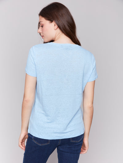 Linen Jersey Knit V-Neck T-Shirt Charlie B