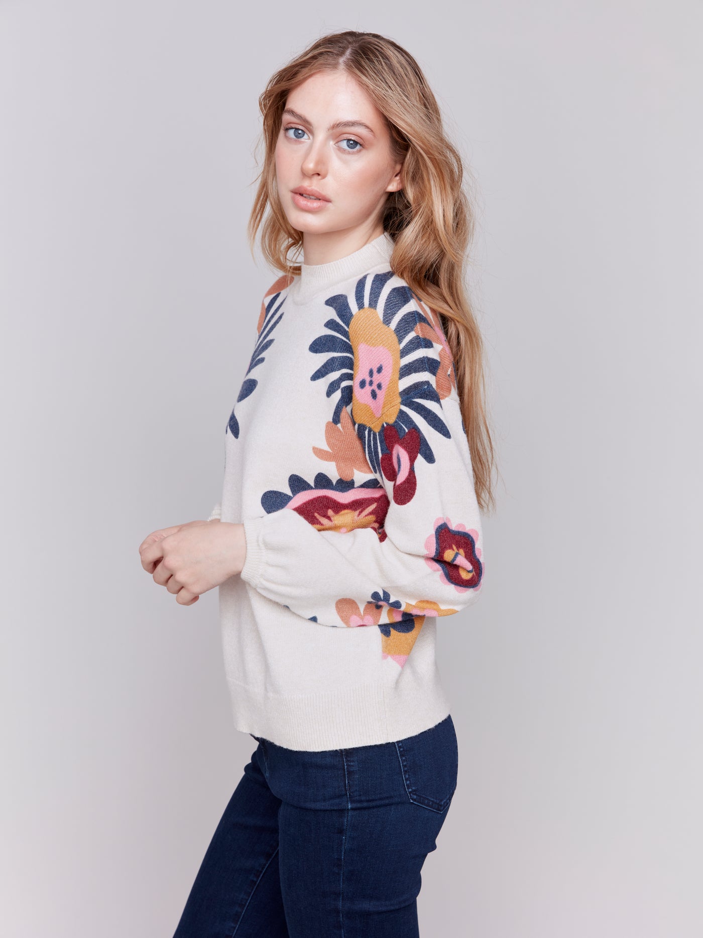 Floral Print Mock Neck Sweater Charlie B