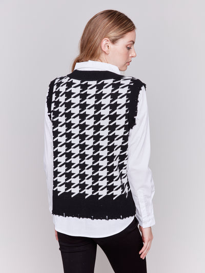 Houndstooth Fooler Vest with Shirt Collar Charlie B