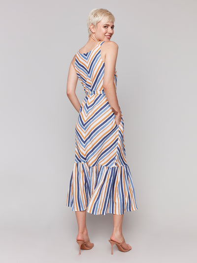 Striped Linen Blend Maxi Dress with Sash Charlie B