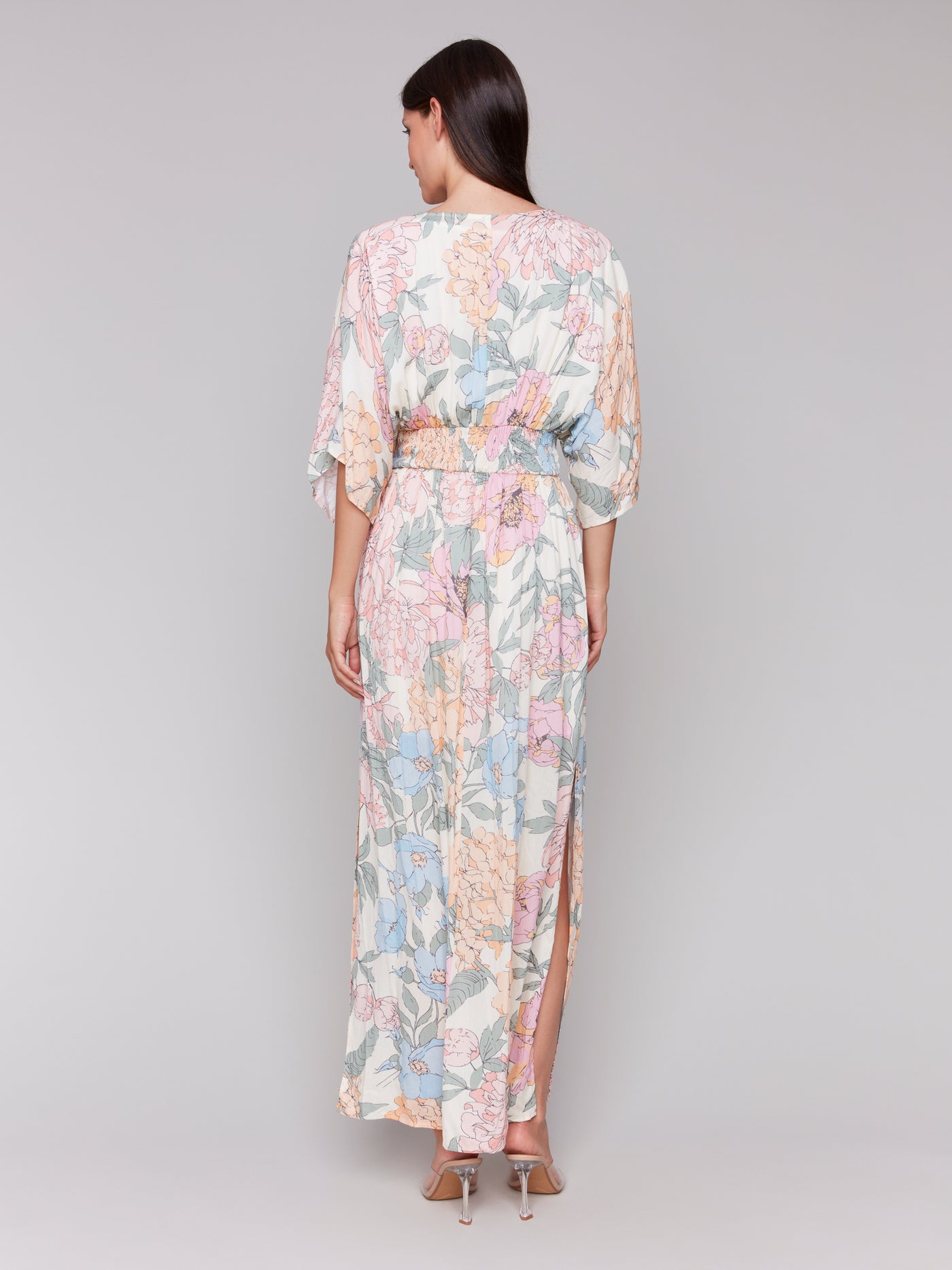 Printed Dolman Sleeve Maxi Dress with Side Slits Charlie B