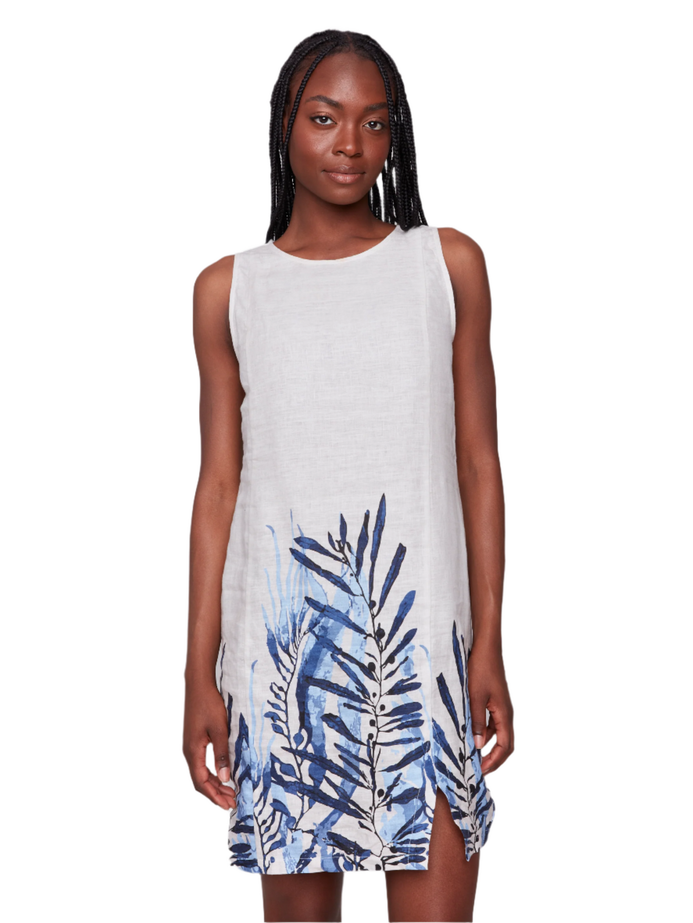 Printed Sleeveless Crew Neck Dress With Slit Charlie B