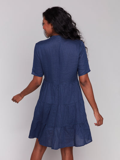 Tiered Short Sleeve Linen Blend Dress Charlie B