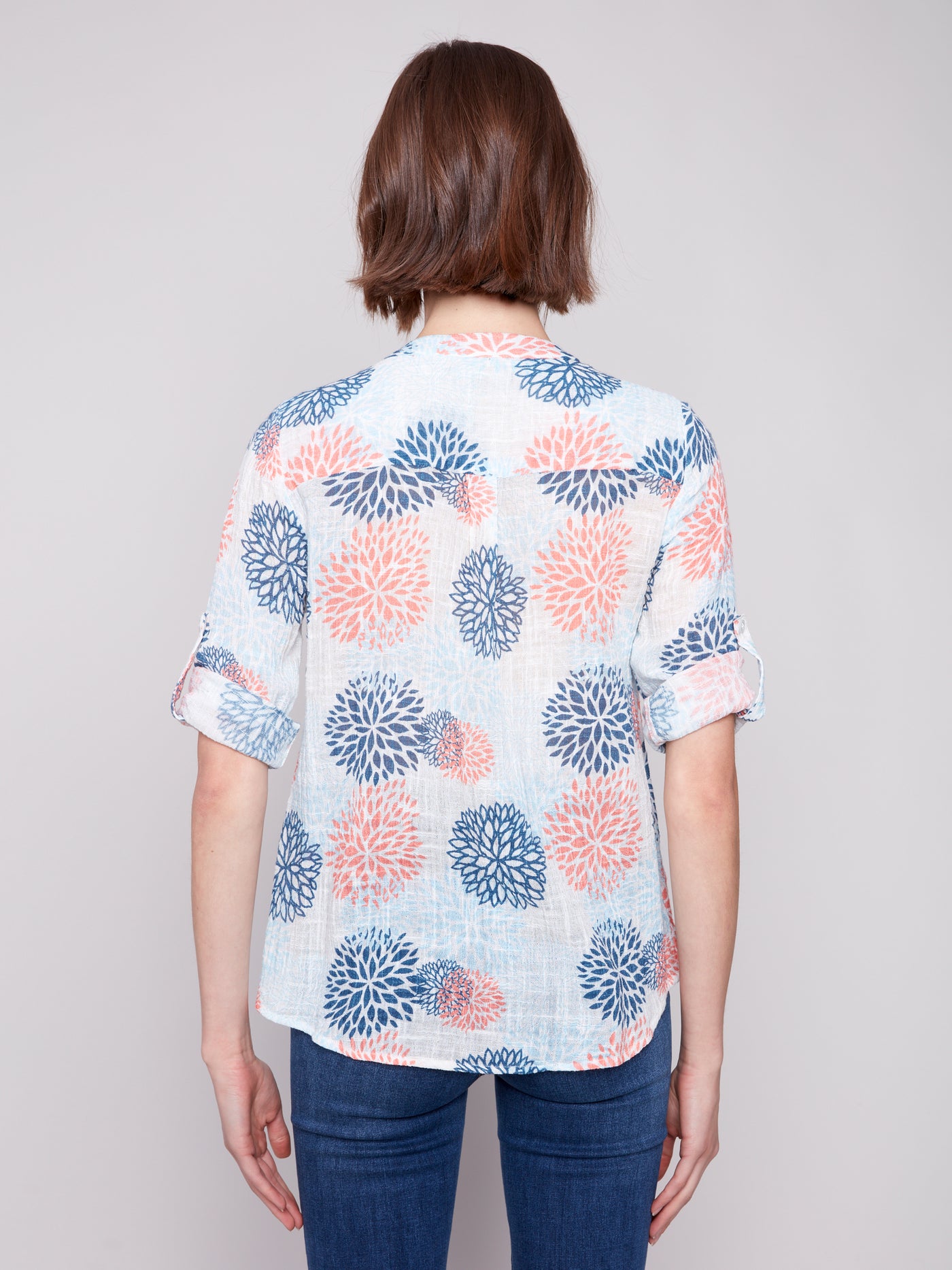 Printed Cotton Gauze Half-Button Blouse Charlie B