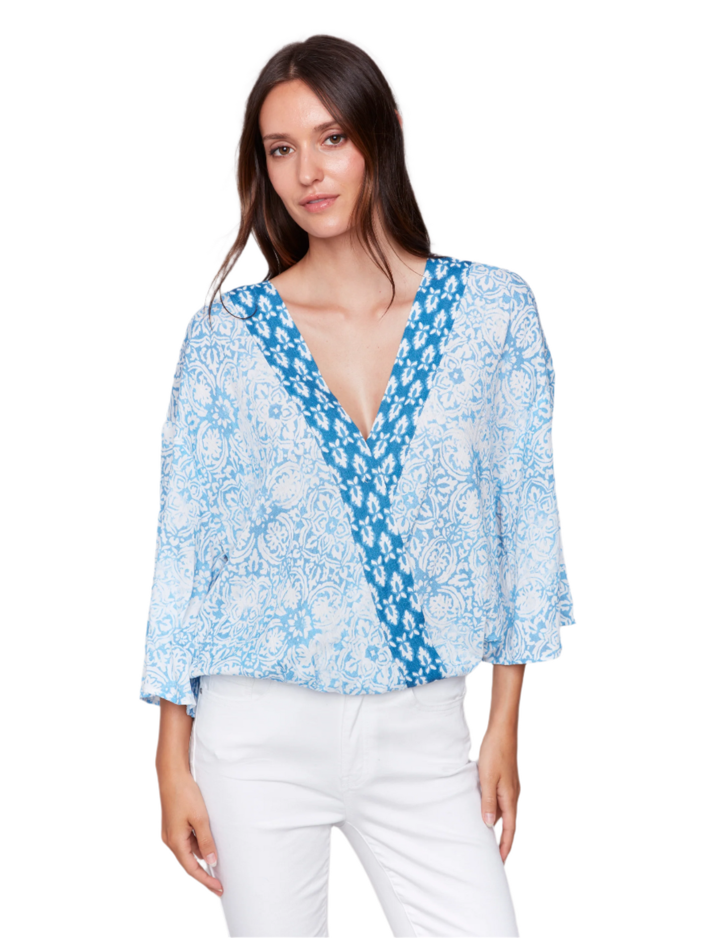 Printed Overlap Blouse Charlie B