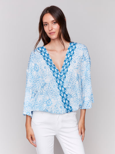 Printed Overlap Blouse Charlie B