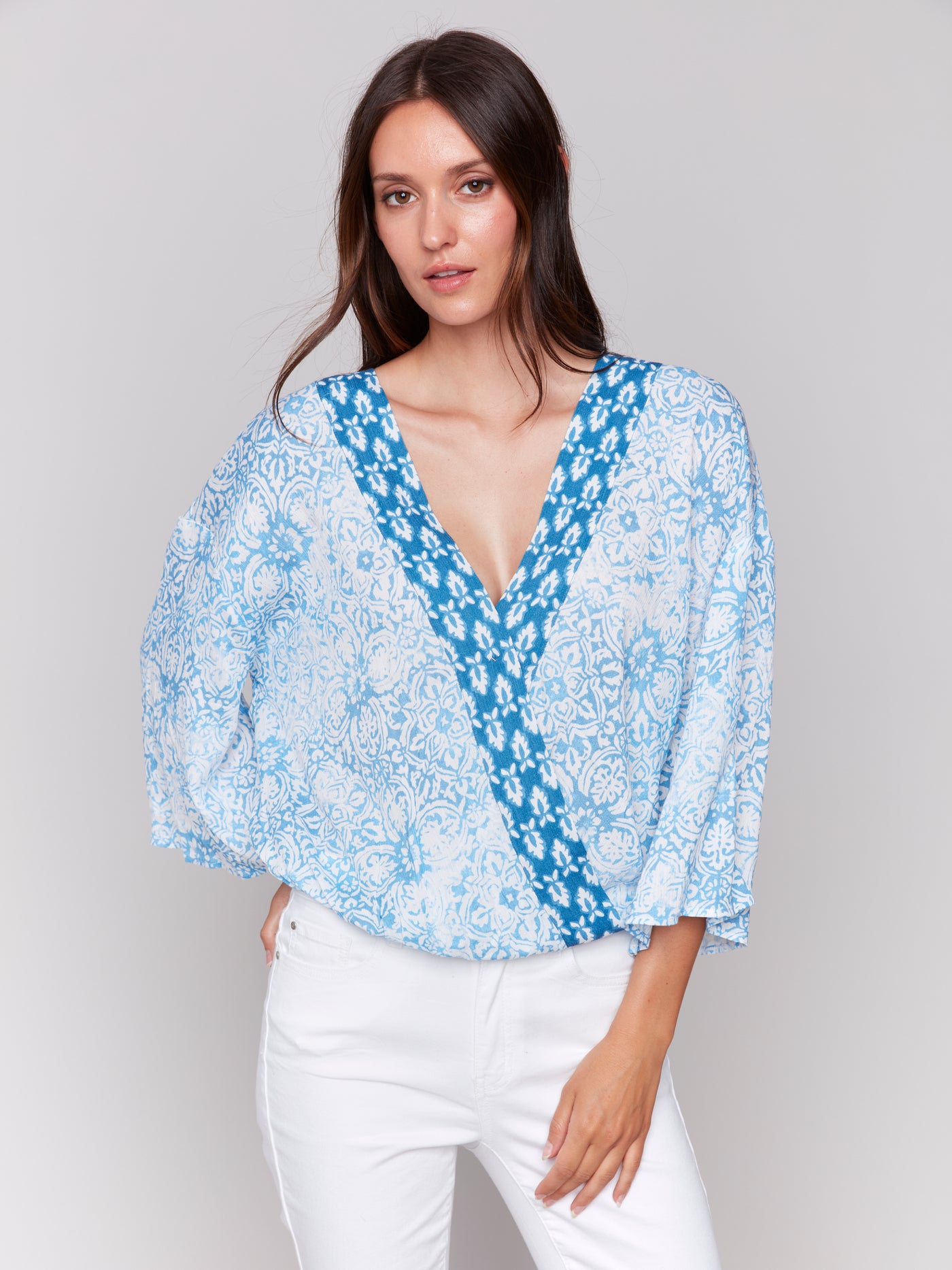 Printed Overlap Blouse Charlie B