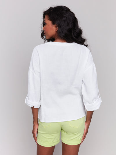 Bubble Cotton Blouse with Front Twist Charlie B