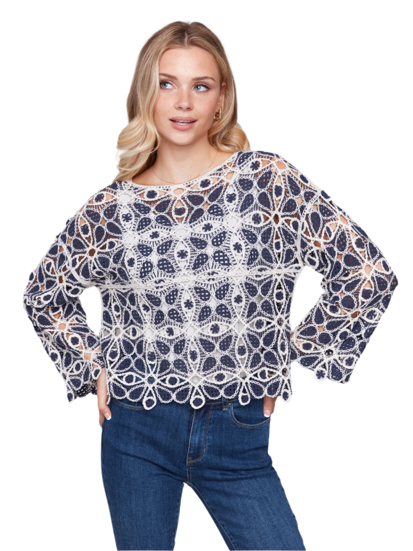 Cotton Blend Crochet Top Charlie B