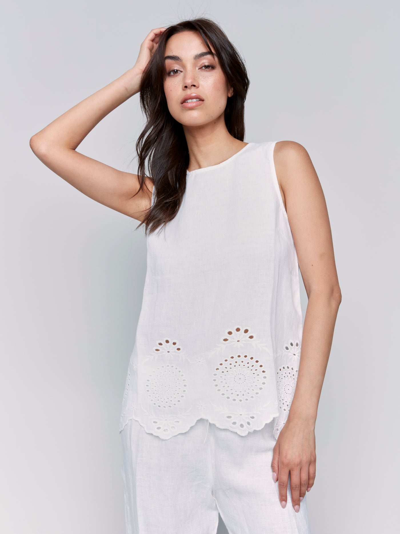 Sleeveless Linen Top with Eyelet Embroidery Charlie B