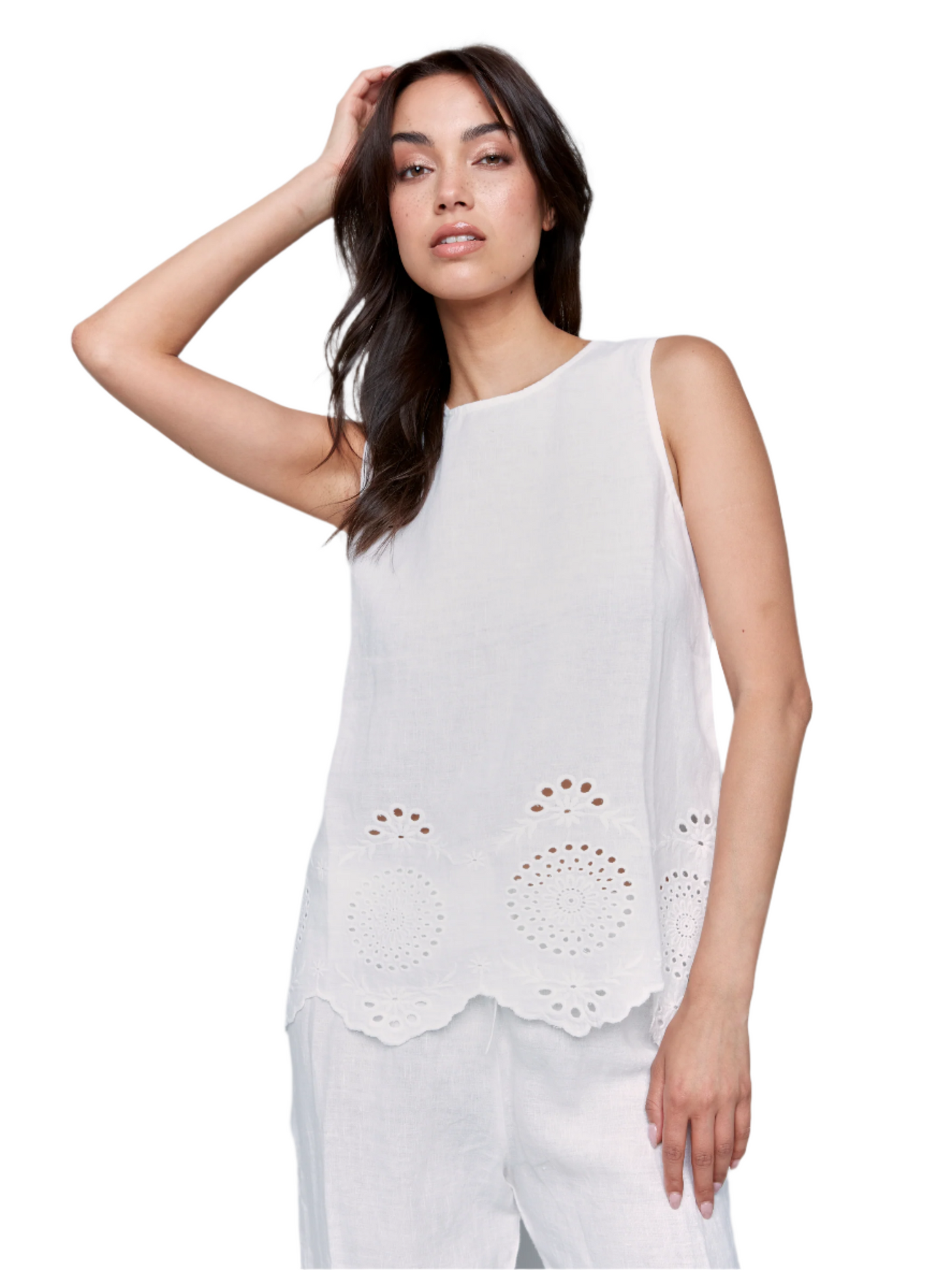 Sleeveless Linen Top with Eyelet Embroidery Charlie B