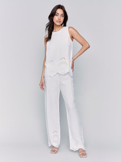 Sleeveless Linen Top with Eyelet Embroidery Charlie B