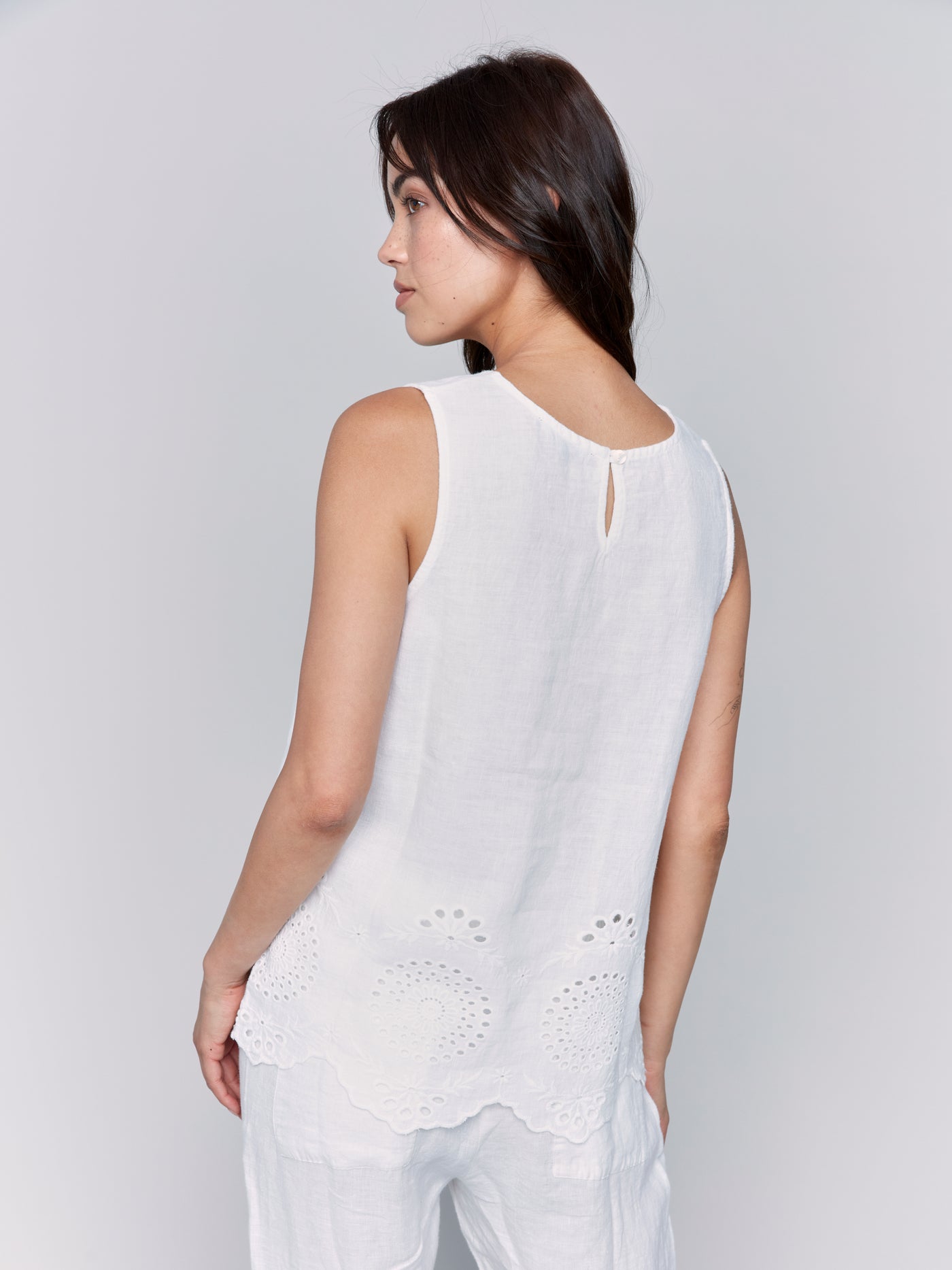 Sleeveless Linen Top with Eyelet Embroidery Charlie B