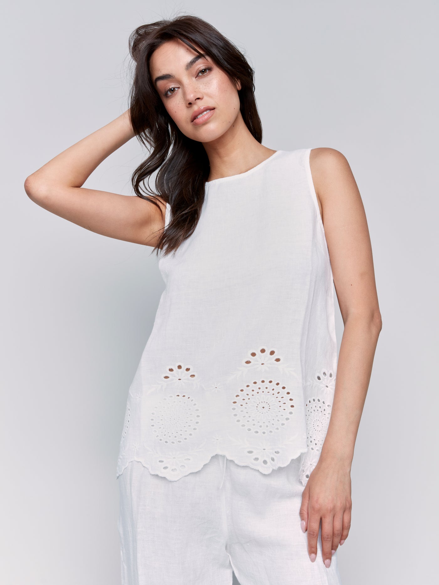 Sleeveless Linen Top with Eyelet Embroidery Charlie B