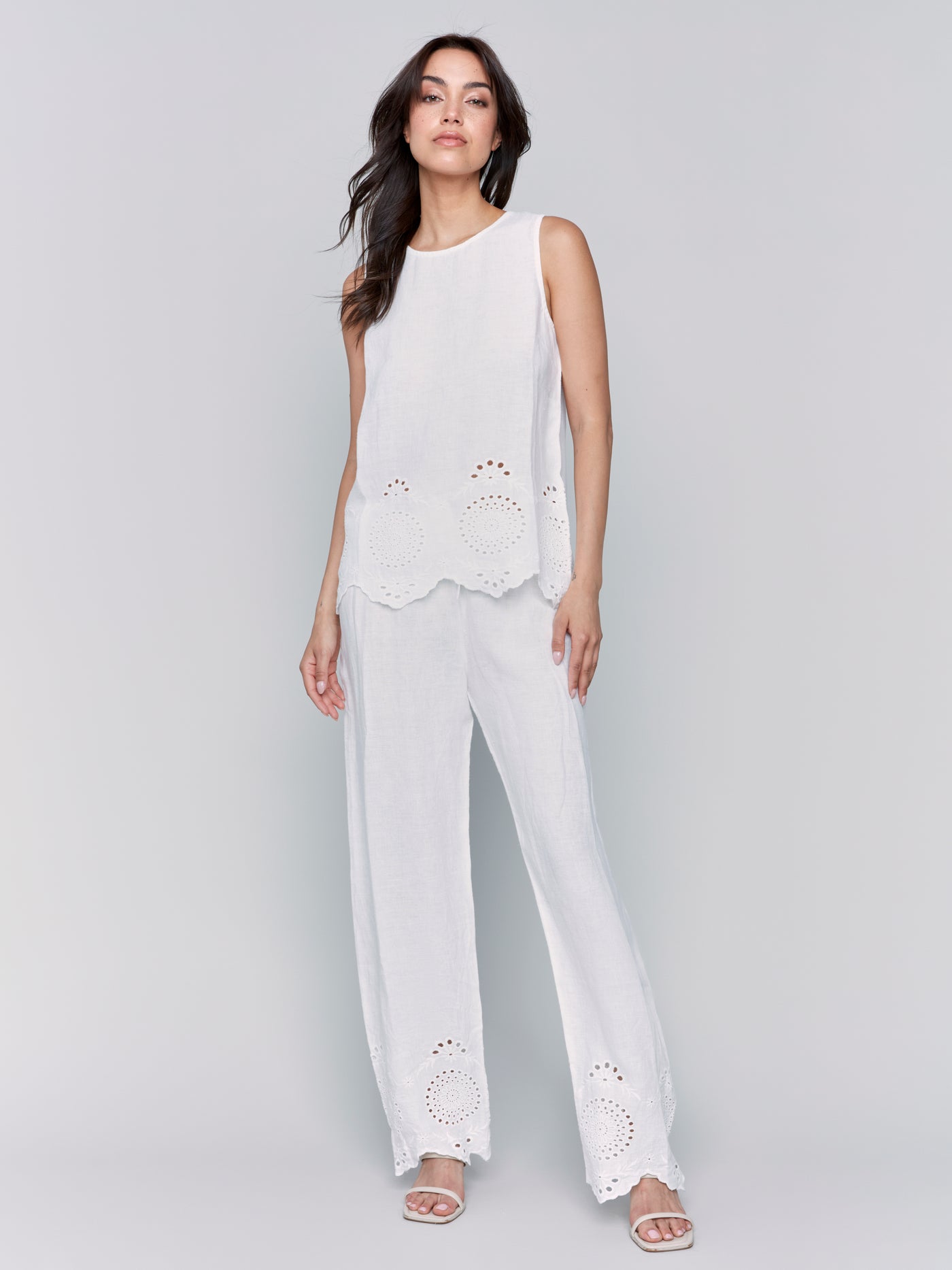 Sleeveless Linen Top with Eyelet Embroidery Charlie B