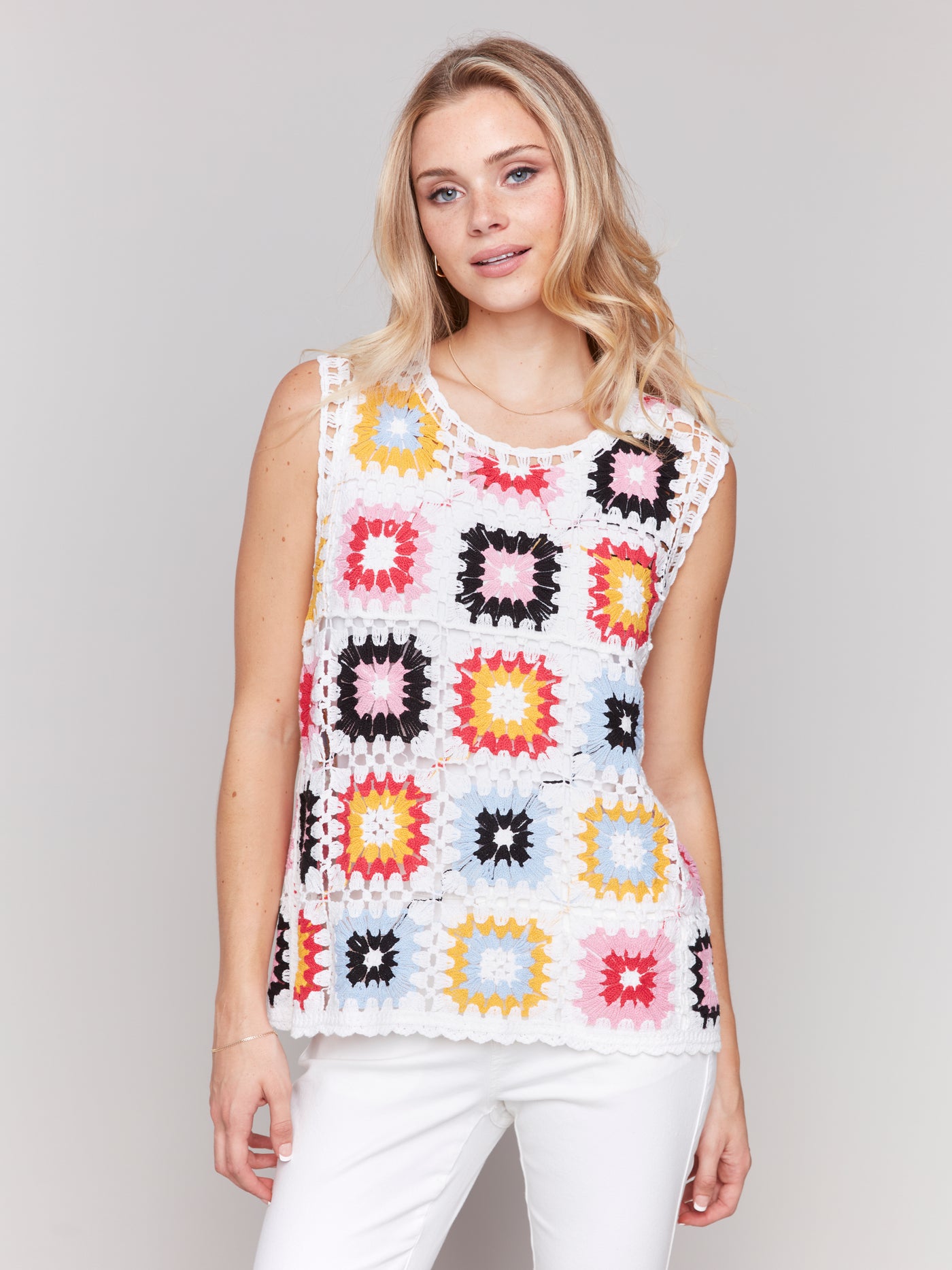 Sleeveless Crochet Crew Neck Top Charlie B