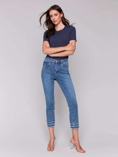 Frayed Hem Cropped Denim Pants Charlie B