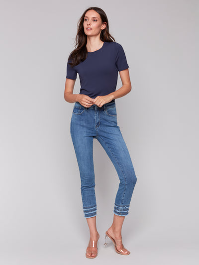 Frayed Hem Cropped Denim Pants Charlie B