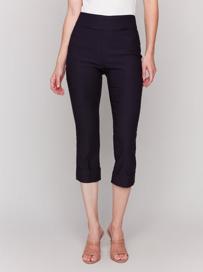 Solid Pull On Stretch Cropped Cuffed Pant Charlie B