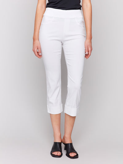 Solid Pull On Stretch Cropped Cuffed Pant Charlie B