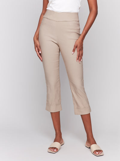 Solid Pull On Stretch Cropped Cuffed Pant Charlie B